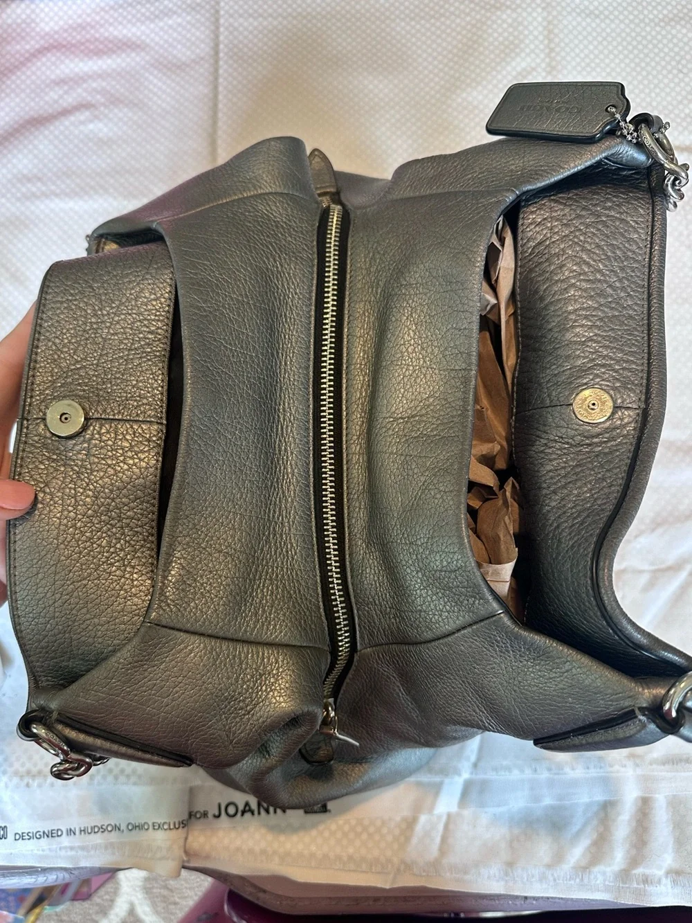 Coach Phoebe Metallic Silver Leather Chain Shoulder Bag F37856
